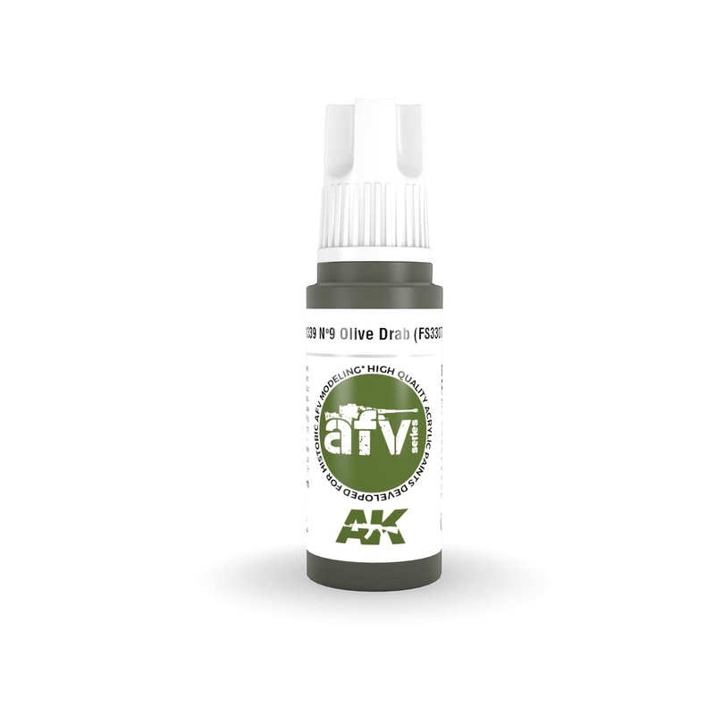 AK Interactive 3 Gen Acrylic AFV Modeling Colour 17ml – No. 9 Olive Drab (FS 33070)