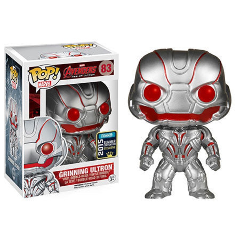 ULTRON #83 (GRINNING) (2015 SUMMER CONVENTION STICKER) (AVENGERS AGE OF ULTRON) FUNKO POP FAIR – HEAVY SHELF-WARE / SEVERAL MINOR DINGS ON THE WINDOW OF THE BOX / MODERATE DING ON THE LOWER FRONT CORNER OF THE BOX / THE BOX IS CONSIDERED DAMAGED
