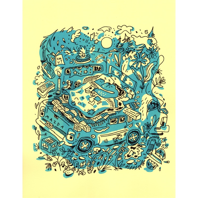 Risograph Print: Mazda Nap (8.5×11″) by Madeline Berger