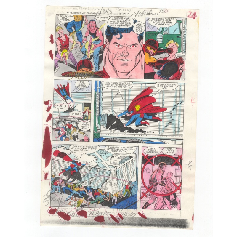 Adventures of Superman #434 pg 18 COLOR GUIDE Original Comic Production Art