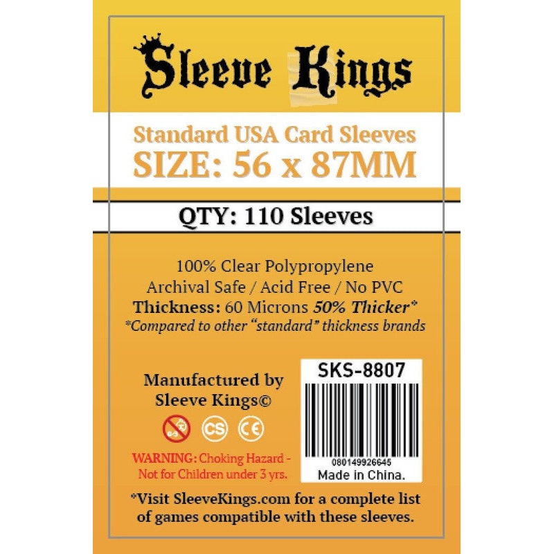 Sleeve Kings – Standard USA Board Game Card Sleeves 110-Pieces 56 mm x 87 mm Size – Clear