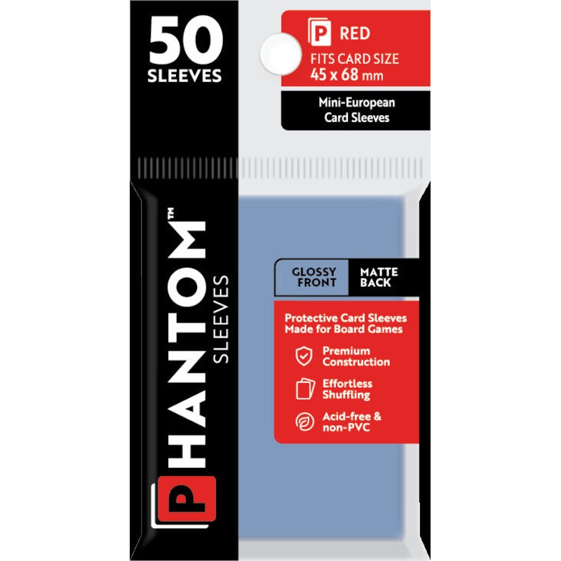 Phantom Sleeves – Gloss Front/Matte Back Red Card Sleeves 50-Pieces 45 mm x 68 mm Size – Clear