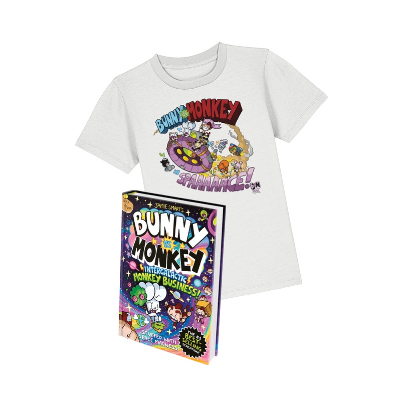 Bunny vs Monkey Intergalactic book and t-shirt bundle 5-6 years