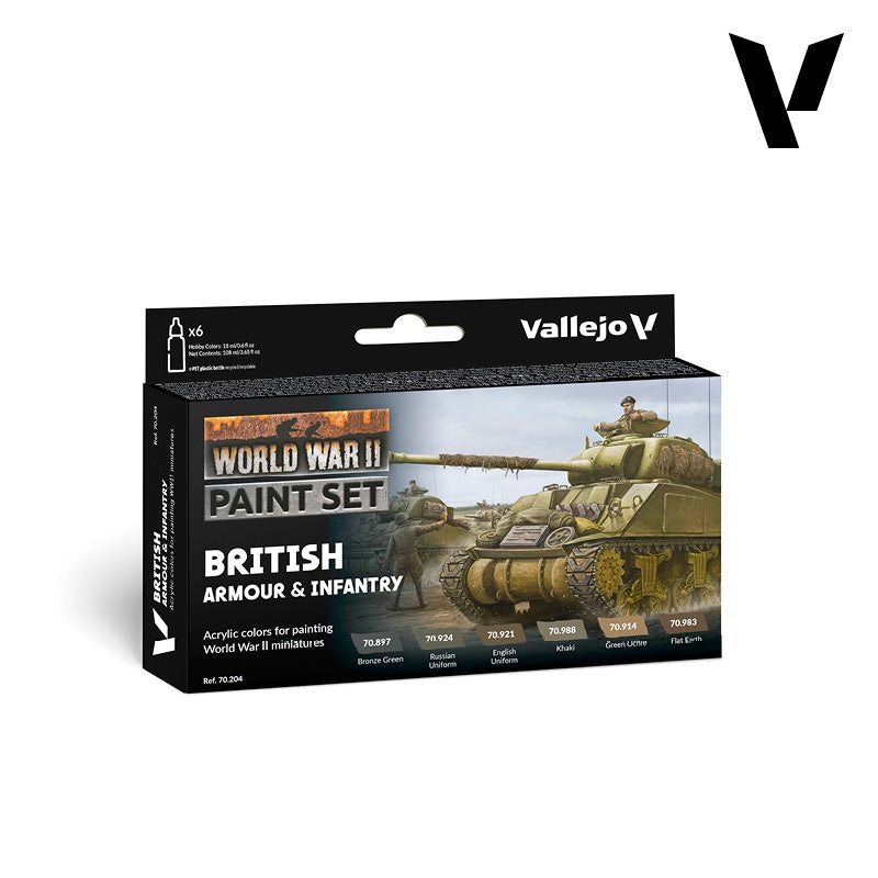 Vallejo WWII British Armour and Infantry Model Color for Miniatures 6-Pieces Set