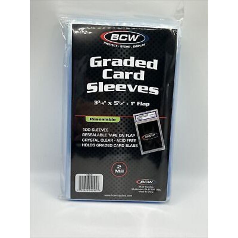 BCW Graded Card Sleeves Resealable (3inch 3/4 x 5inch 1/2) (100 Sleeves Per Pack)