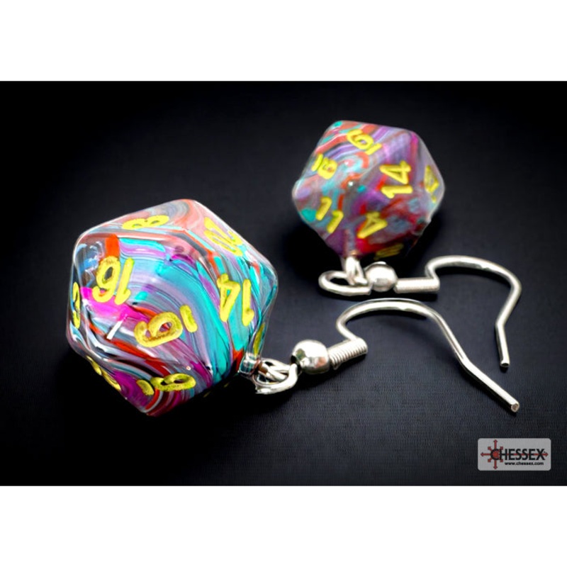 Chessex CHX 54207 Hook Earrings Festive Mosaic Mini-Poly d20 Pair (Preorder)