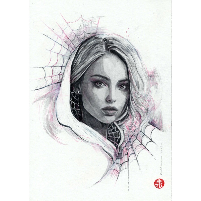 Zu Orzu Original Art Mixed Media Portraits Week 4: Spider-Gwen