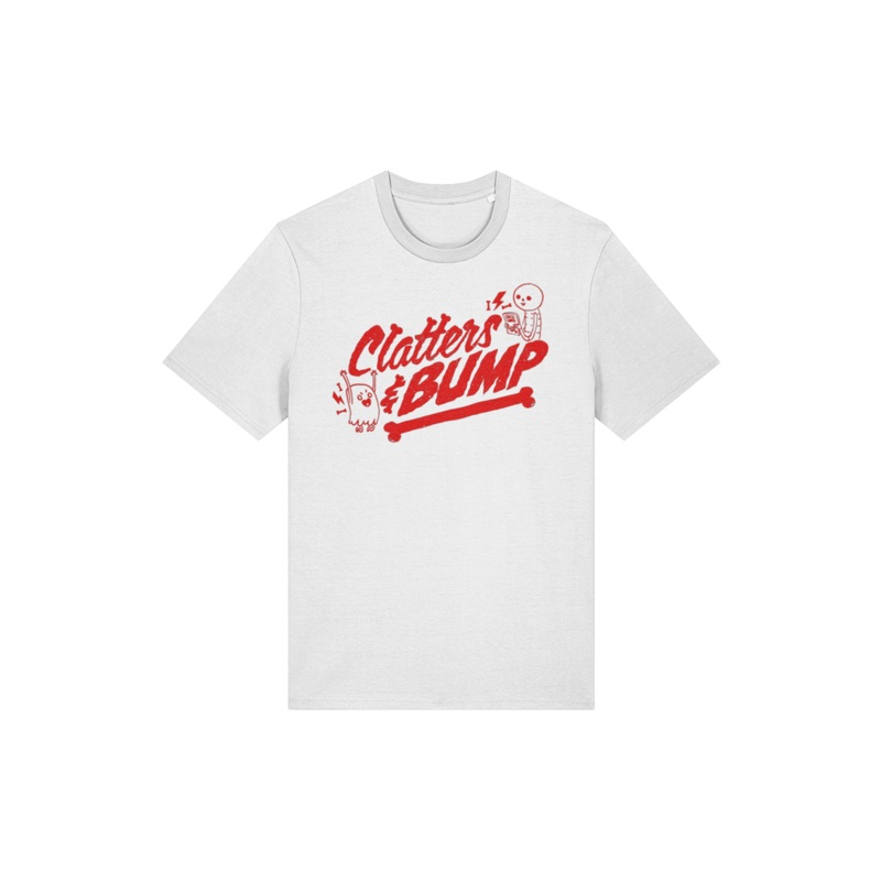 Clatters and Bump Vintage Distress adult t-shirt SMALL White/Red