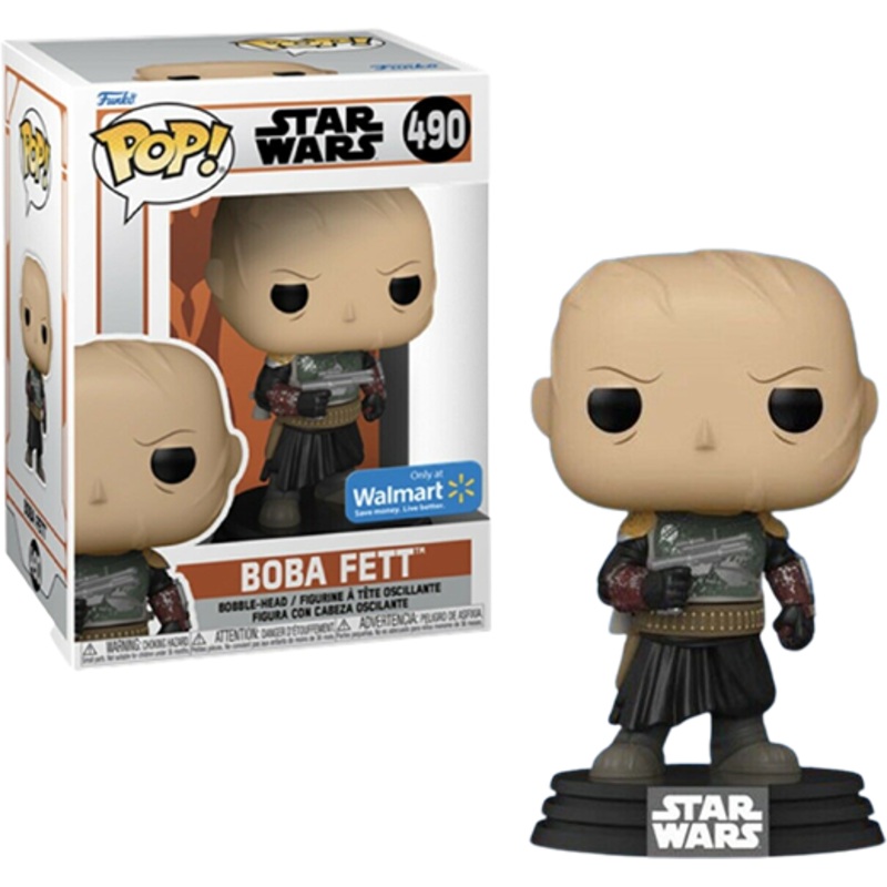 BOBA FETT #490 (UNMASKED) (WALMART EXCLUSIVE STICKER) (STAR WARS) FUNKO POP NM – MINOR SHELF-WEAR