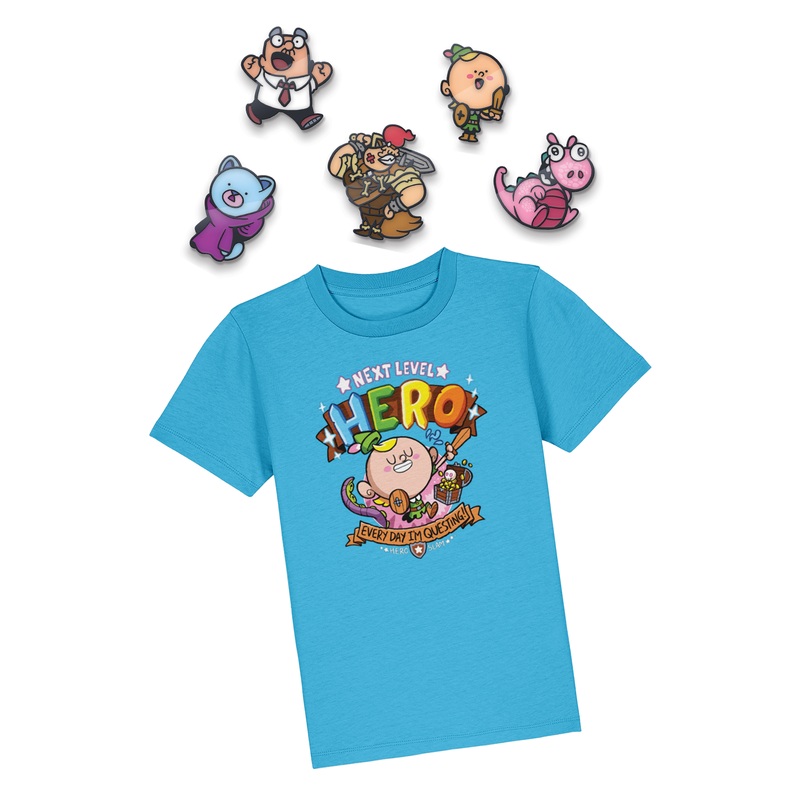 Hero Slam pin badges and t-shirt bundle White 3-4 years