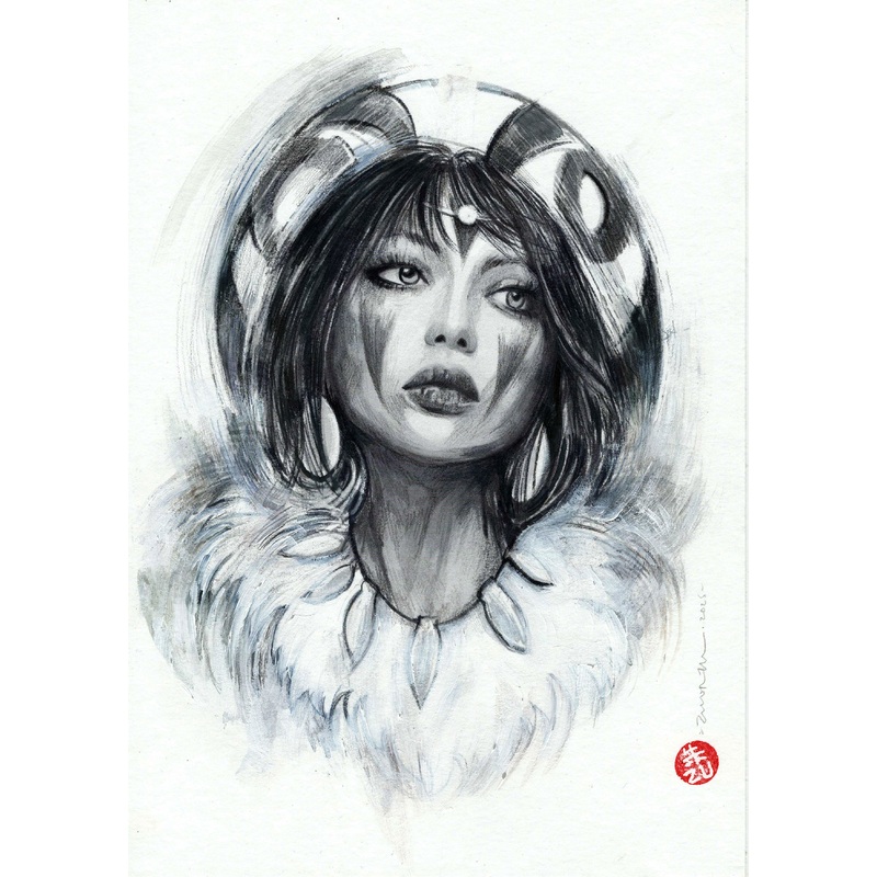 Zu Orzu Original Art Mixed Media Portraits Week 4: Princess Mononoke