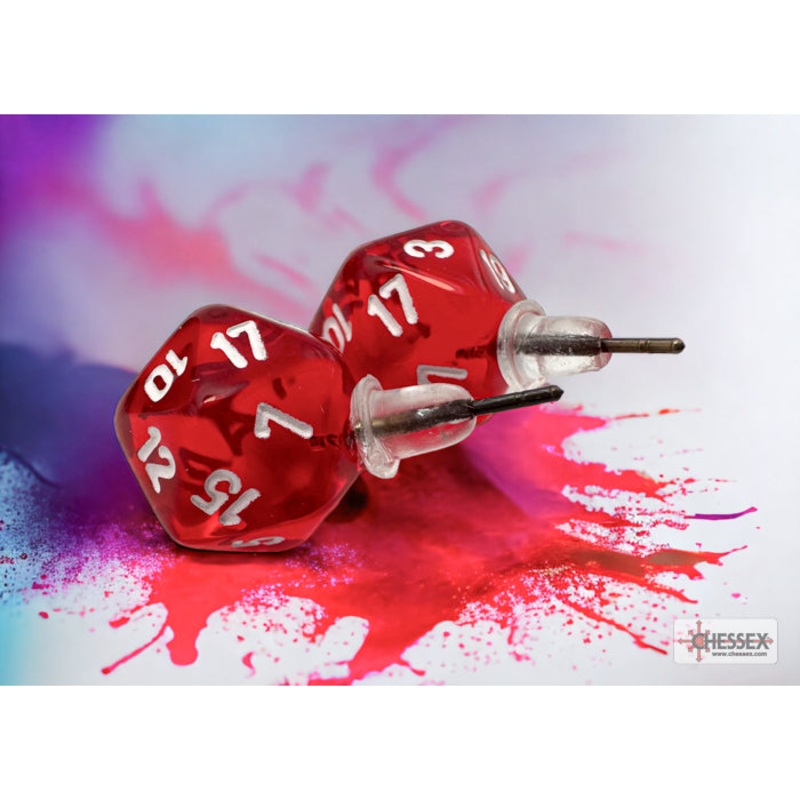 Chessex CHX 54501 Stud Earrings Translucent Red Mini-Poly d20 Pair (Preorder)