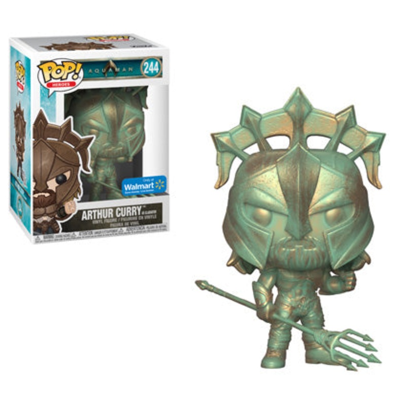 ARTHUR CURRY AS GLADIATOR #244 (PATINA) (WALMART EXCLUSIVE STICKER) (AQUAMAN MOVIE) FUNKO POP NM – VERY MINOR SHELF-WARE